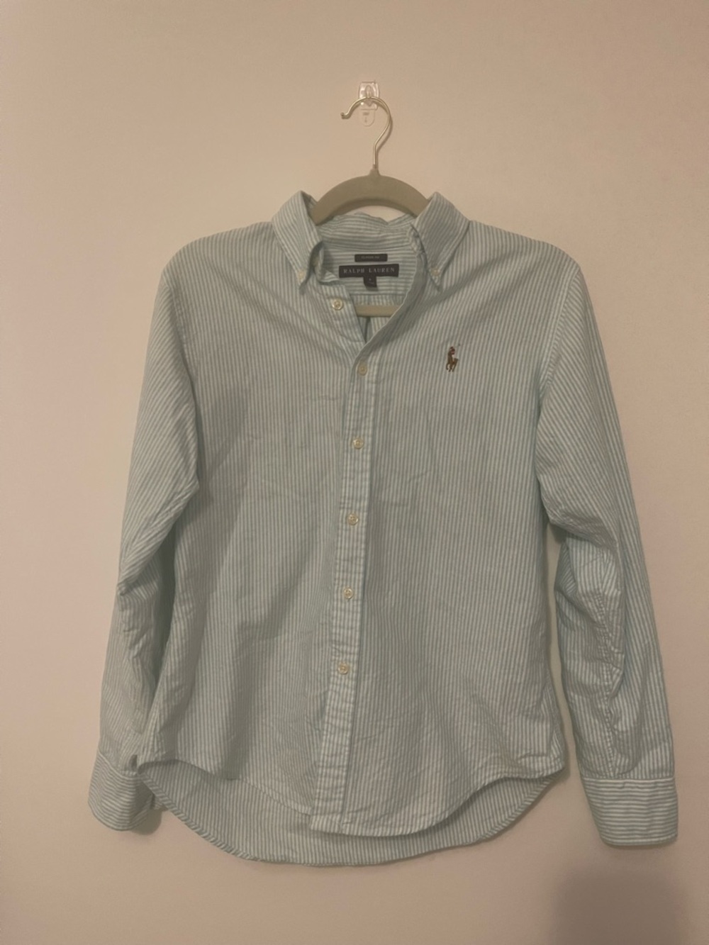 Ralph Lauren Light Blue and White Striped Button-Down Shirt